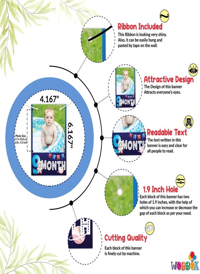 WOBBOX Photo Banners Space Blue Theme 1 to 12 Month, Photo Banner for First Birthday, Photo Banner New Born to 12 Months - Image 2